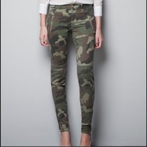 Zara Basic Camouflage Moto Skinny Jeans 6 EUC